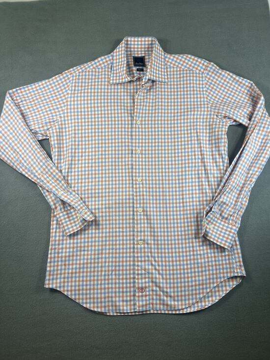 David Donahue Other - David Donahue Men's Light Blue Orange Plaid Button Down Shirt Size 16.5 - 36/37